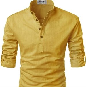 Nearkin XL Tunic,  Korean Collar, Mustard/Gold Color 100% Cotton